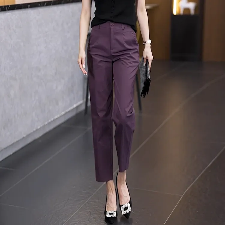 拉夏贝尔黑色九分休闲西装裤女2025新款春季哈伦裤高腰小脚烟管裤