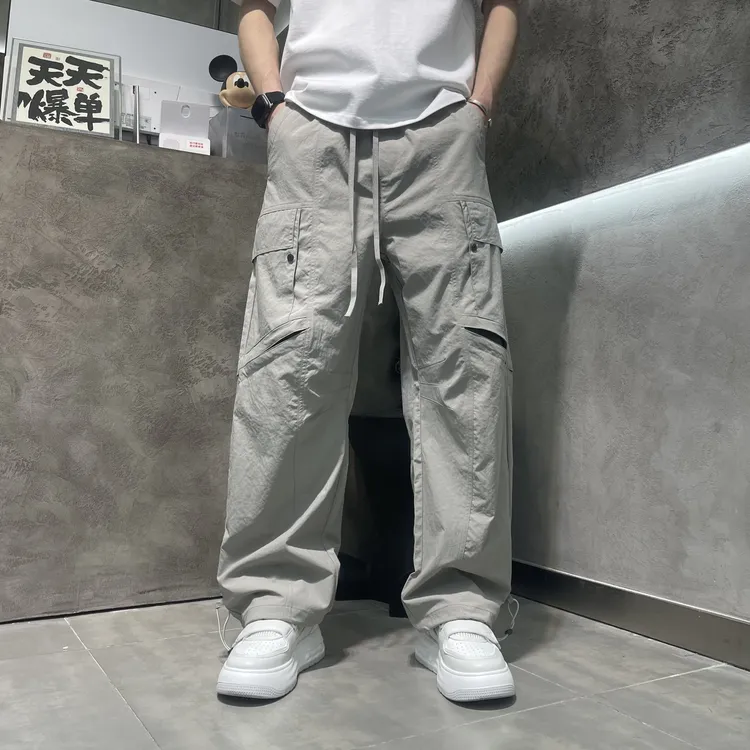 秋冬高级感美式直筒休闲男裤网眼设计薄款百搭宽松大码阔腿日系
