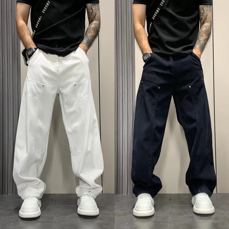 美式痞帅铆钉直筒伐木工装裤男士2025秋冬新款宽松百搭休闲弯刀裤