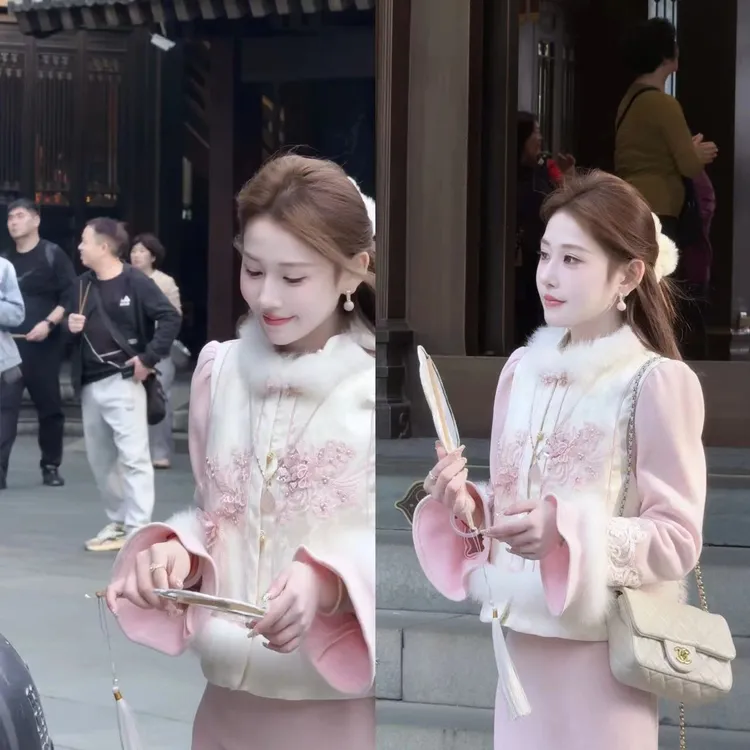 【婷婷】《秋去冬来》狐狸毛羽绒马甲 加绒秋冬鱼尾套装TT2SQTY2351