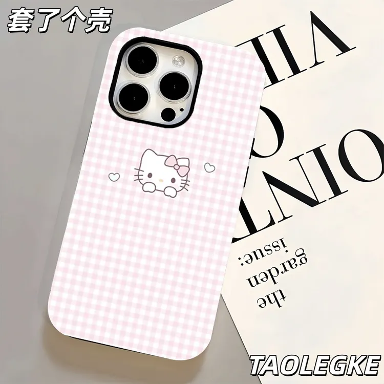 爪爪猫KT格纹适用苹果17pro手机壳iphone16pro /15/小米华为一加
