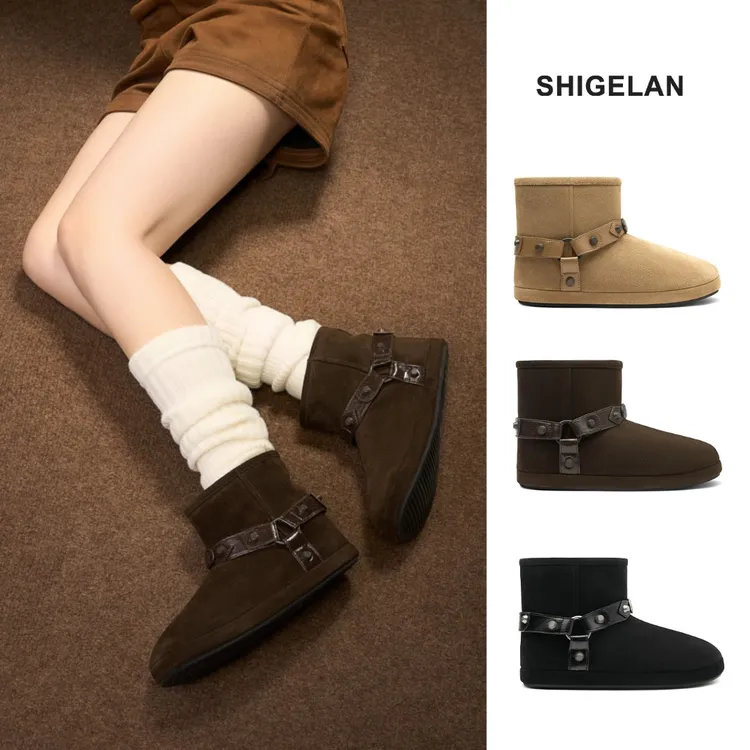 诗歌兰鞋子女款秋冬短靴新款爆款百搭平底防滑加绒雪地靴5288-12