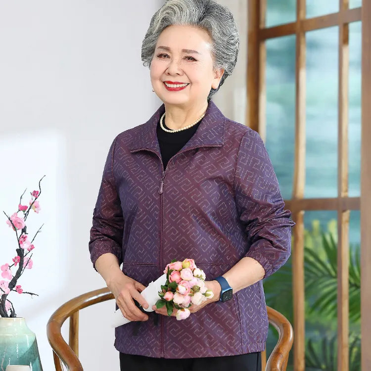 老年人妈妈春秋外套60岁70奶奶春季短款风衣老太太婆婆拉链衣服新
