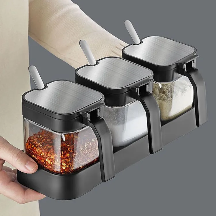 德系工艺调料盒套装调味大容量厨房家用玻璃调味瓶盐罐收纳调F