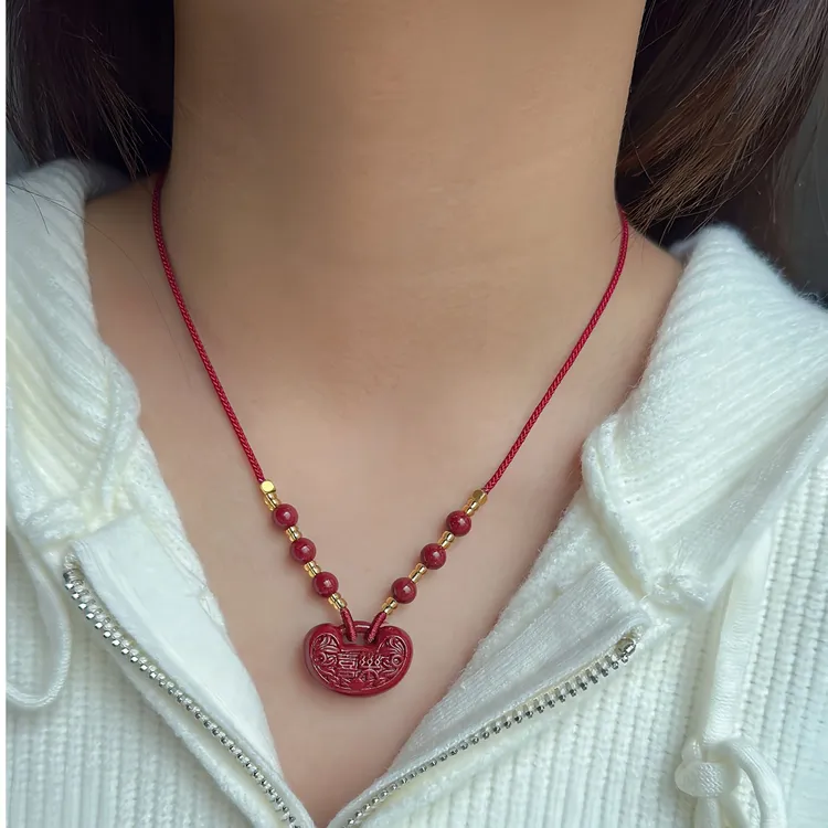 含辰砂工艺品天然朱砂紫金砂喜乐锁吊坠项链商品图