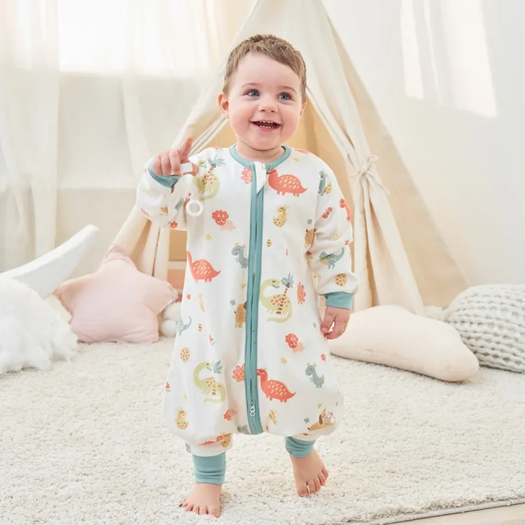 甜蜜礼物婴儿儿童睡衣衣服长袖卡通针织防踢被春秋双层分腿睡袋