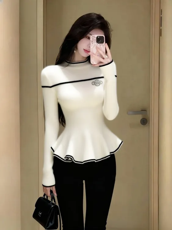 软糯白色毛衣女秋冬内搭轻奢高端巨好看独特漂亮气质修身针织上衣