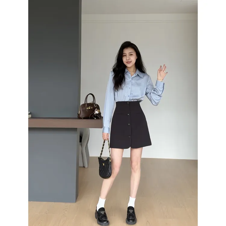 张阿星【蓝调诗篇】假两件撞色法式通勤收腰显瘦连衣裙  W425Q00470