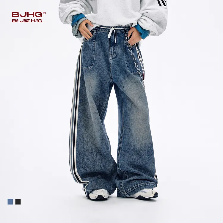 BJHG不计后果高街美式牛仔裤男秋季潮牌直筒宽松复古水洗休闲裤女