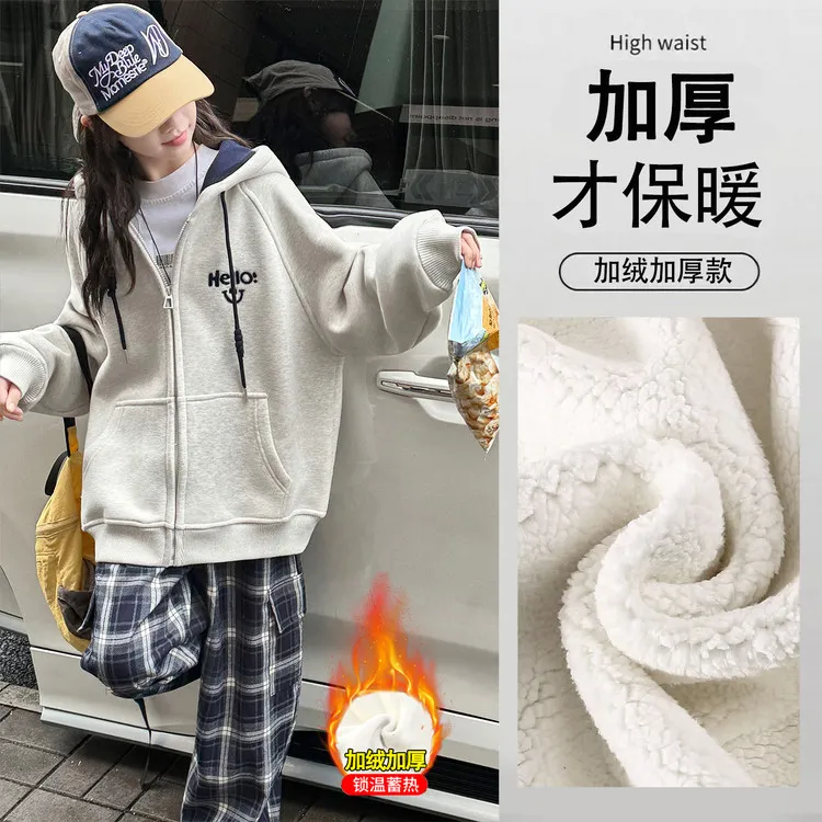 女童外套女2025新款爆款洋气儿童连帽卫衣大童上衣秋冬加厚羊羔绒