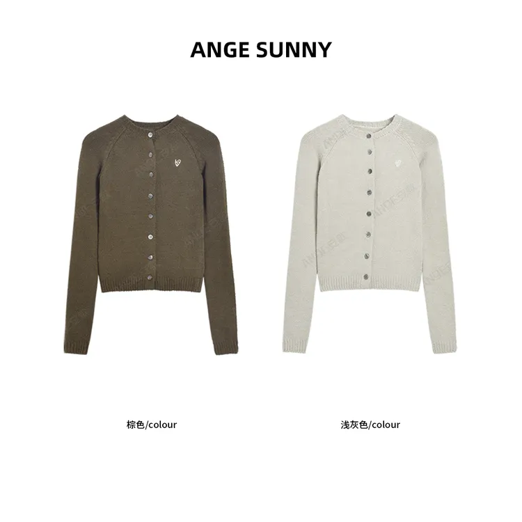 ANGE SUNNY【爱心针织开衫】单排扣圆领长袖休闲百搭上衣
