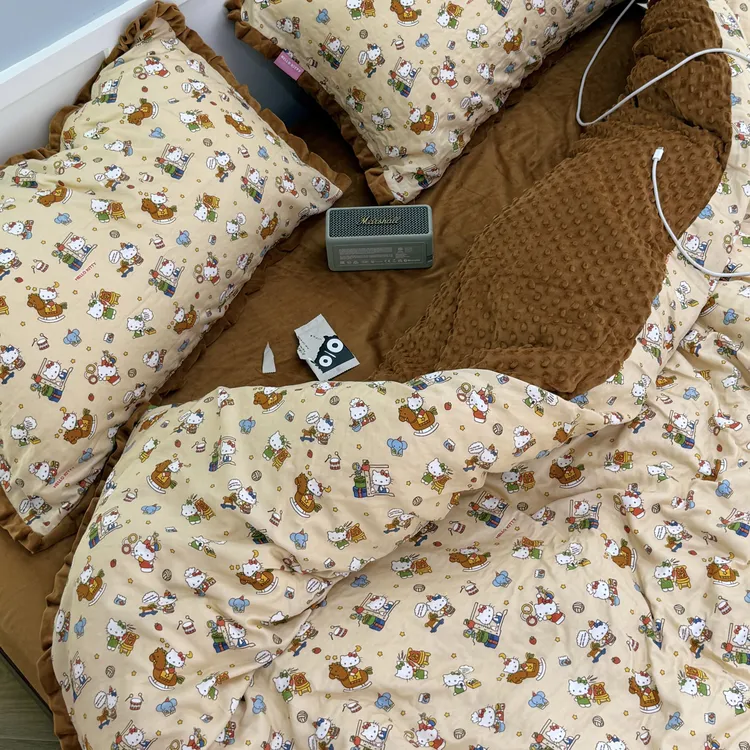 正版授权HelloKitty秋冬棉加绒全棉双层纱四件套可爱公主童话套件