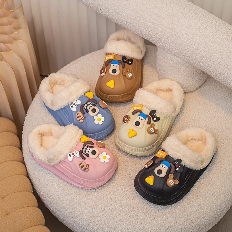儿童冬季棉拖鞋男童居家EVA踩屎感防滑加绒保暖棉鞋女可外穿拖鞋