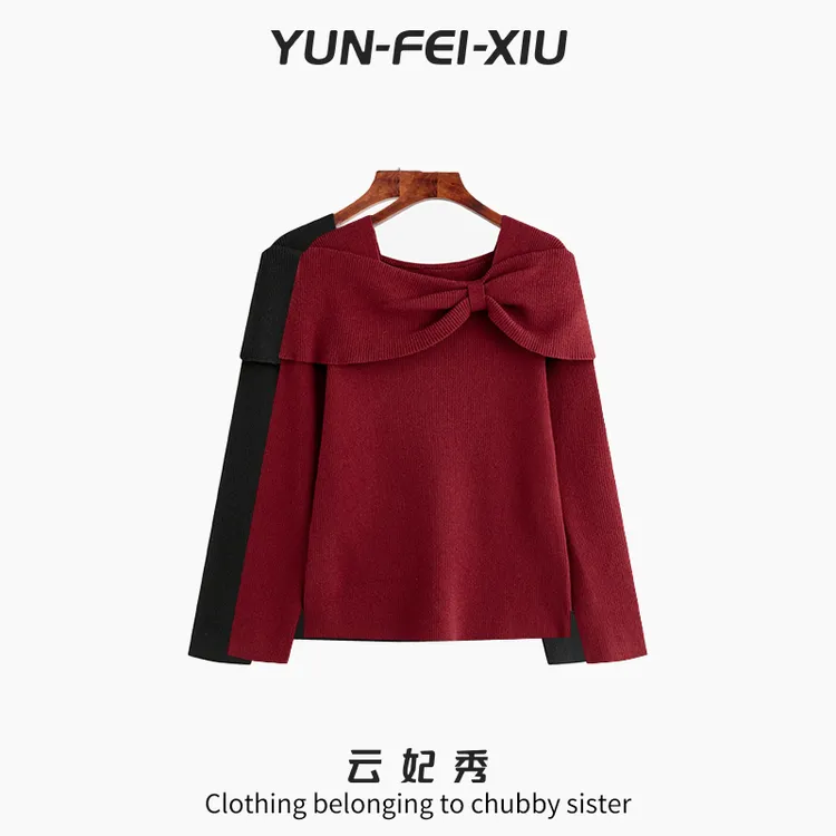 云妃秀大码女装针织衫时尚休闲胖妹妹显瘦宽松日常上衣冬季22795