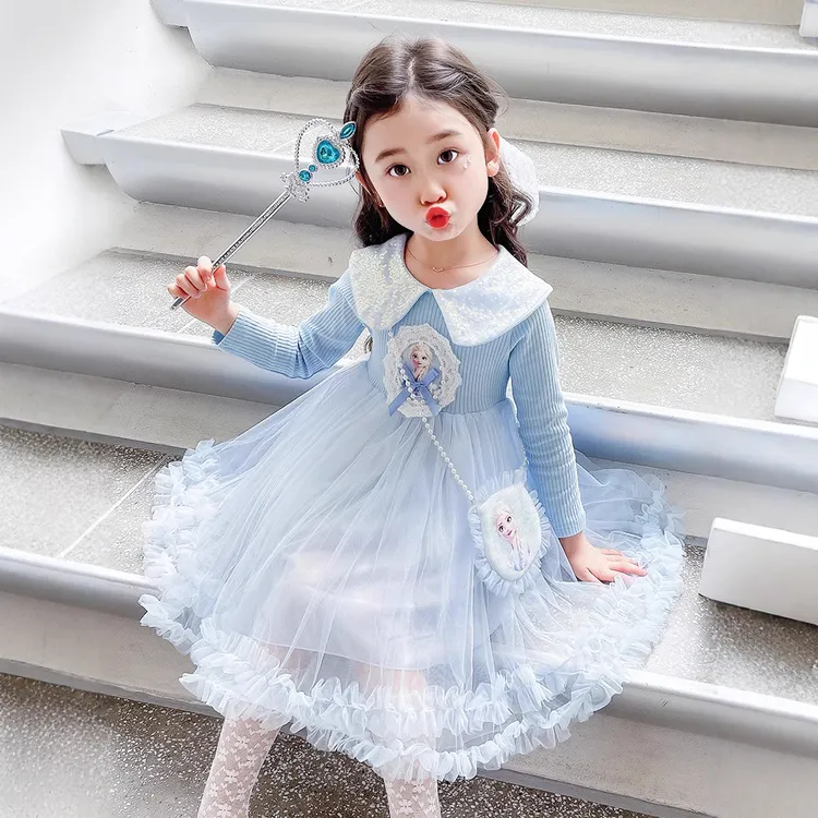 女童爱莎公主裙秋新款小女孩秋季1-7岁女宝宝连衣裙仙女裙