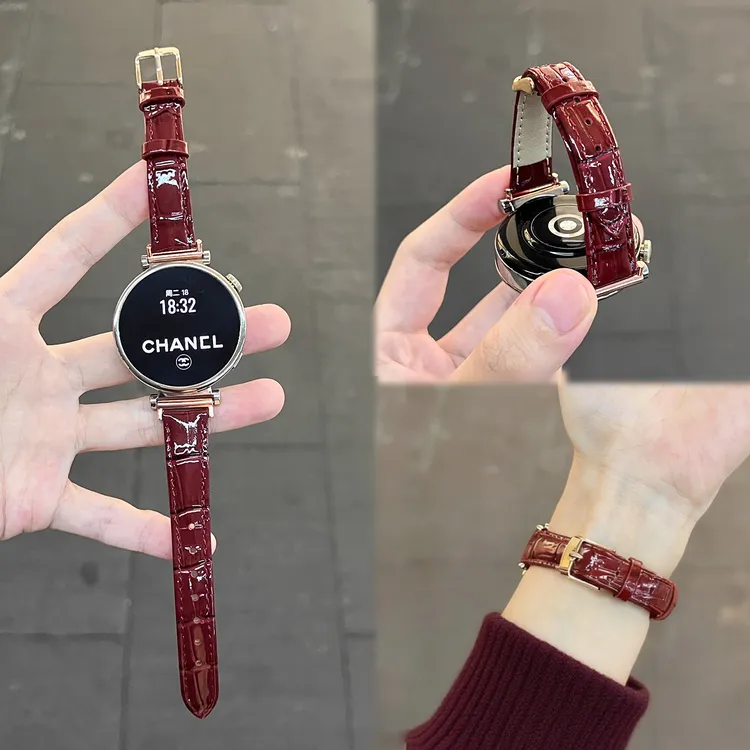 适用华为GT6表带竹节纹亮皮watch5皮质秋冬gt5高级感gt4通用腕带3