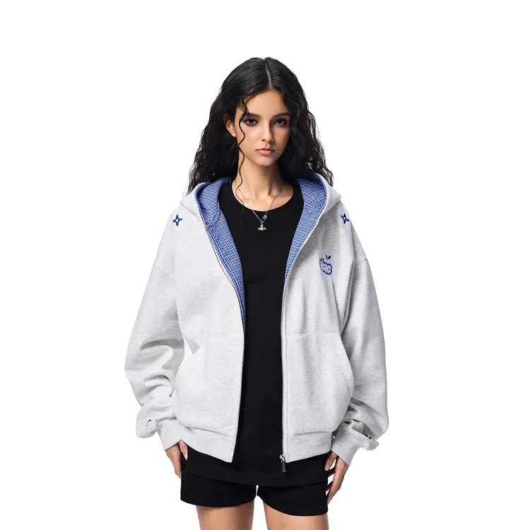 【Achock官方店】美式新款格子拼接简约开衫外套潮牌重磅情侣卫衣