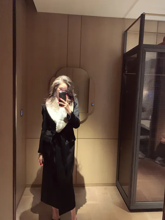 金南一冬款羊绒羊毛混纺拼獭兔毛长款大衣05511230