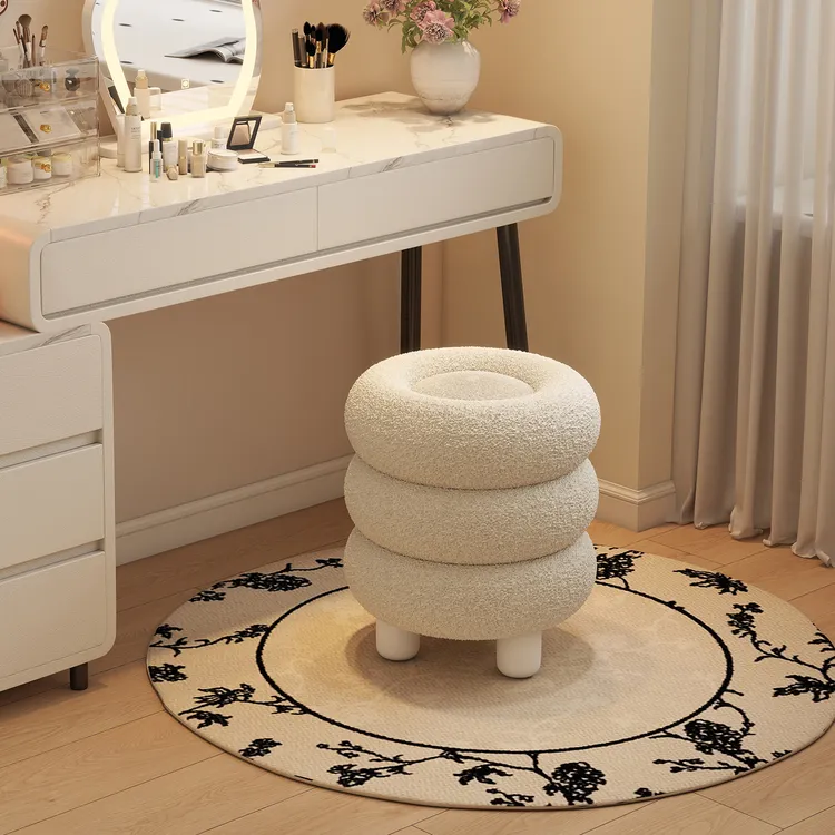 希静奶油风化妆凳ins网红梳妆凳椅家用现代卧室梳妆台凳子圆凳