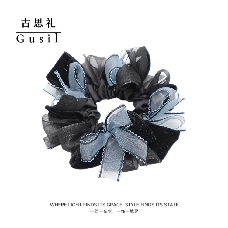 丝绒韵味紫色蝴蝶结韩系低盘发大肠发圈GS9344-ZS