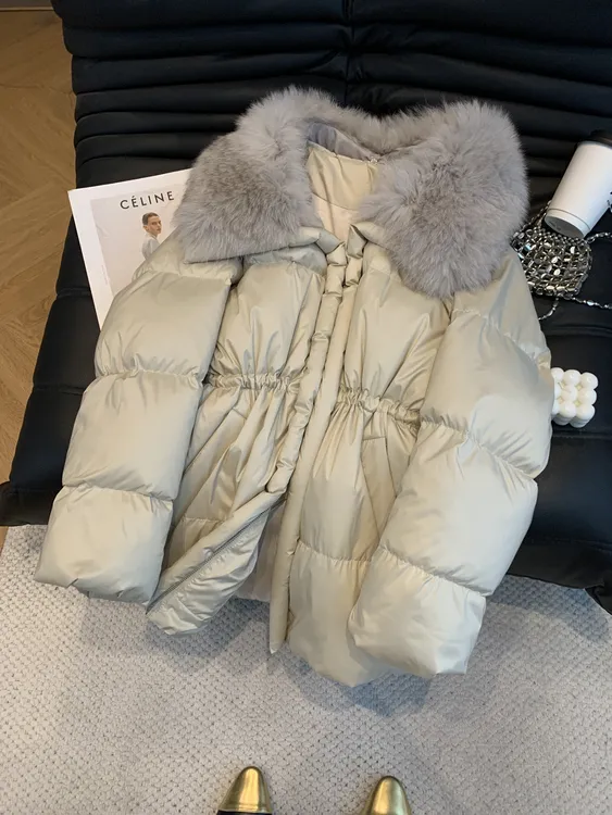 收腰羽绒服中长款外套保暖气质时尚毛领2025新款小众高级感女宽松