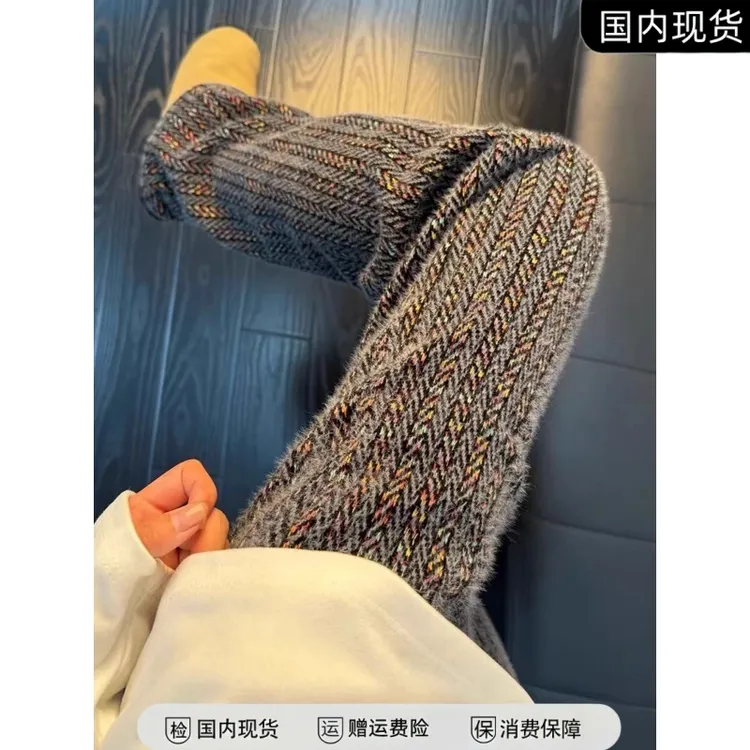 彩色竖条纹灯芯绒裤子男款冬季美式重磅针织卫裤小香风直筒休闲裤