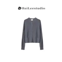 【柏栗良品】2025秋季新品~简约百搭圆领拉长袖链针织开衫7105