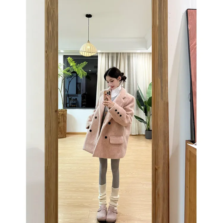 千金感小香风设计感双排扣毛呢西装外套女2025年秋冬新款呢子大衣