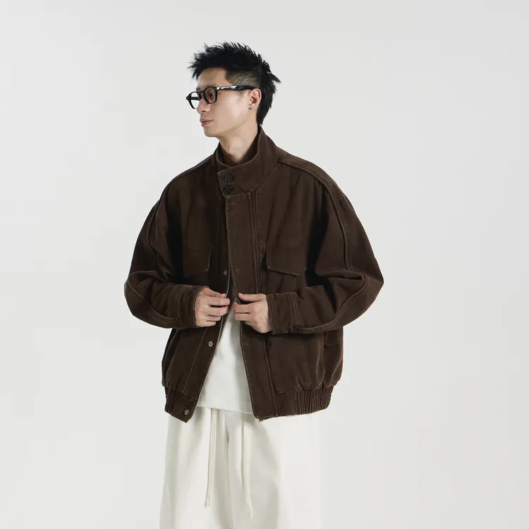 GCCDUPE77『鎏金岁月』琥珀色成衣酵洗雾面哈林顿工装情侣夹克外套