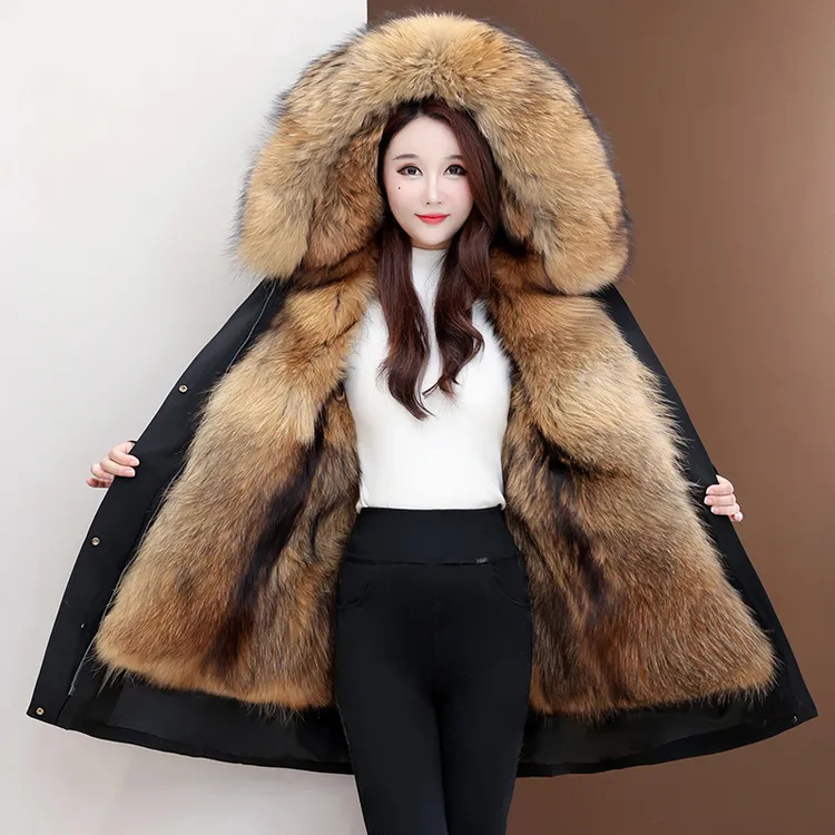 派克服女中长款2025年冬季新款獭兔毛内胆可拆卸海宁皮草外套高端