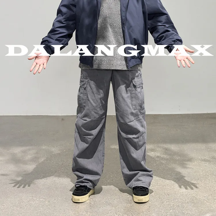 陈达浪不太胖大码男装秋季新款直筒休闲百搭大码美式水洗工装裤宽