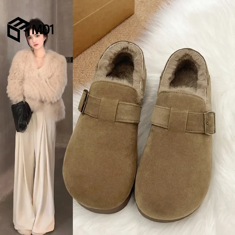 M01加绒全包复古勃肯鞋女款2025秋冬东北棉鞋豆豆鞋毛毛鞋雪地靴