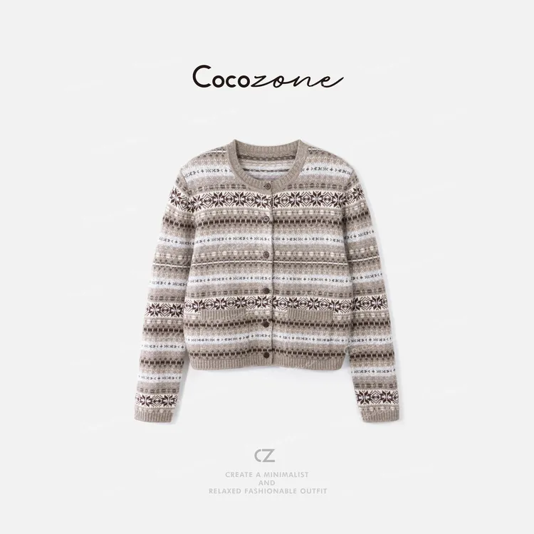 COCO ZONE 刘一一“半糖开衫”100绵羊毛民族风毛衣 CD2A1992