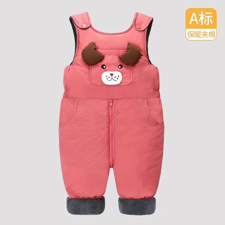 宝宝背带裤儿童加绒加厚棉裤男童女童加厚保暖连体裤可开档一体棉