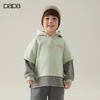【假两件】papa爬爬冬季新款卫衣儿童男女童保暖连帽上衣潮流时髦