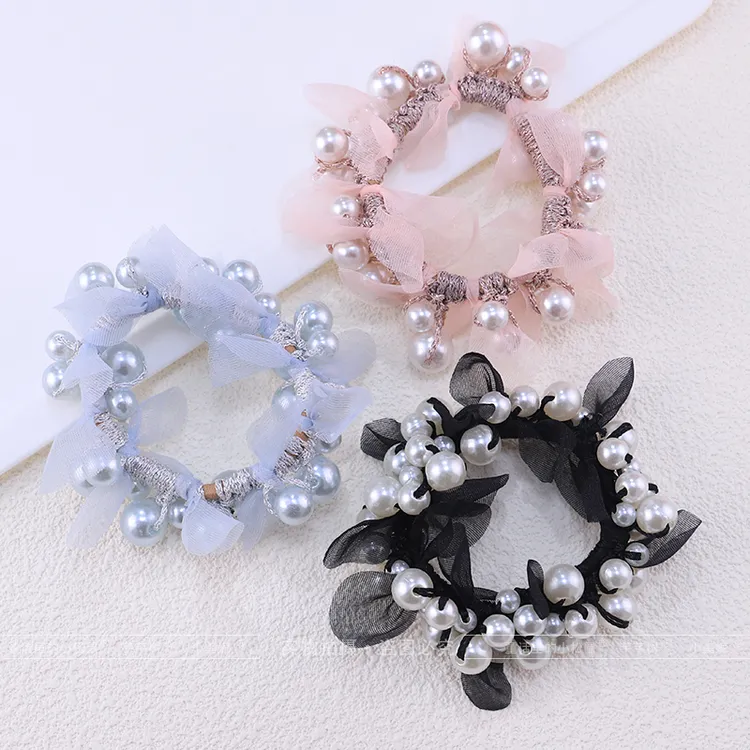 成人发饰简约网纱珍珠发圈气质妈妈简百搭头绳扎头发绳高马尾皮筋