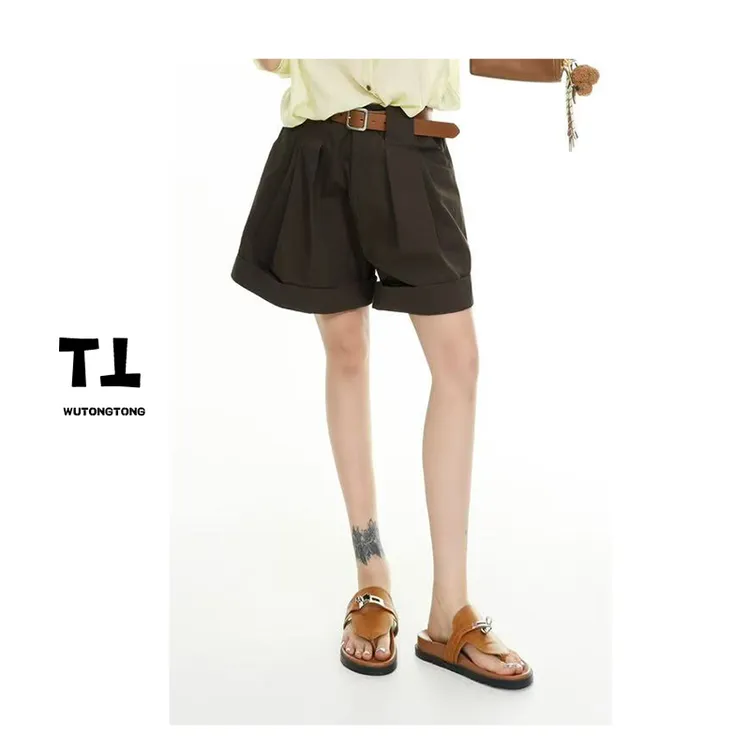 吴童童现货【纸鹤使命】夏薄款阔腿休闲短裤女显瘦百搭三分裤62177