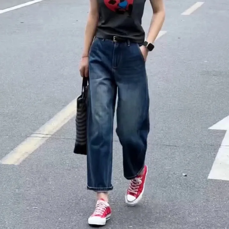 牛仔裤女2025春秋季新款显瘦高腰爆款九分裤韩系百搭宽松直筒裤