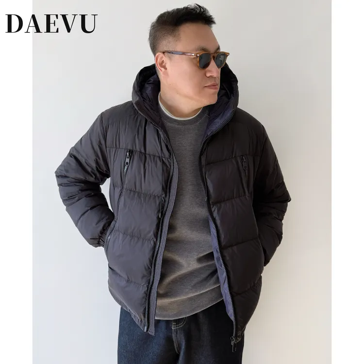 大依无忧大码男装冬季90绒胖人加肥加大男士短款连帽羽绒服外套