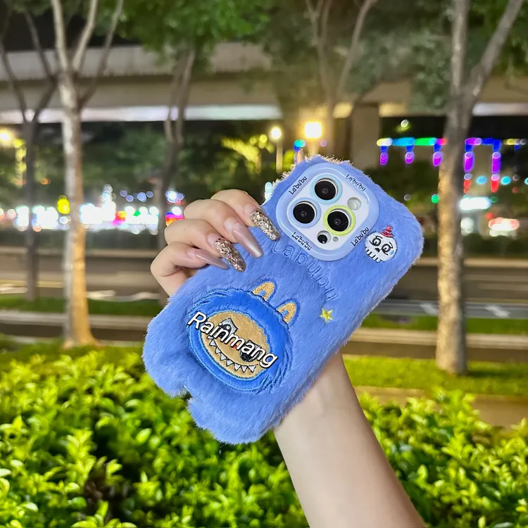 蓝布布毛绒全包可爱支架适用于iPhone17ProMax苹果15手机壳141316