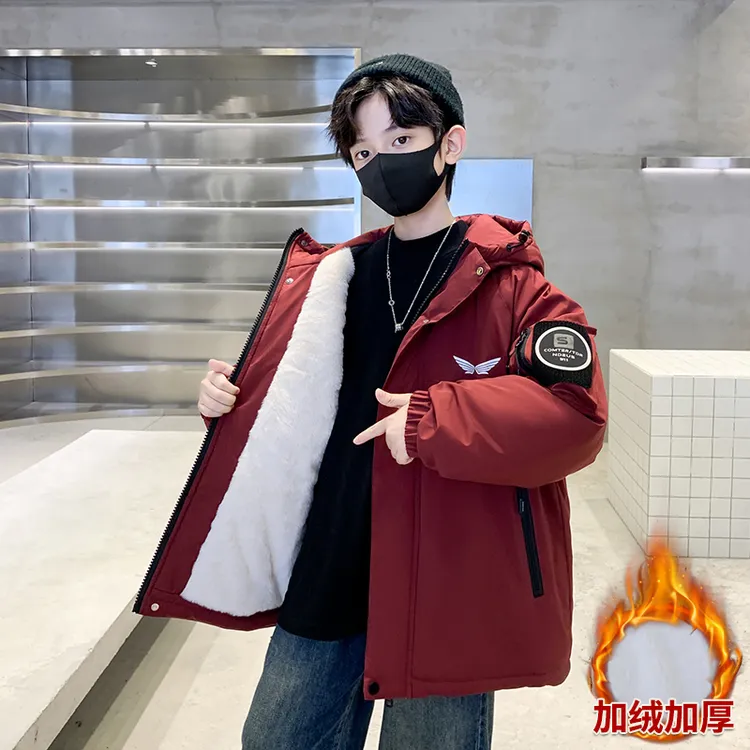 男童外套秋冬款2025新款儿童装男孩冬季棉服加绒加厚中长款派克服