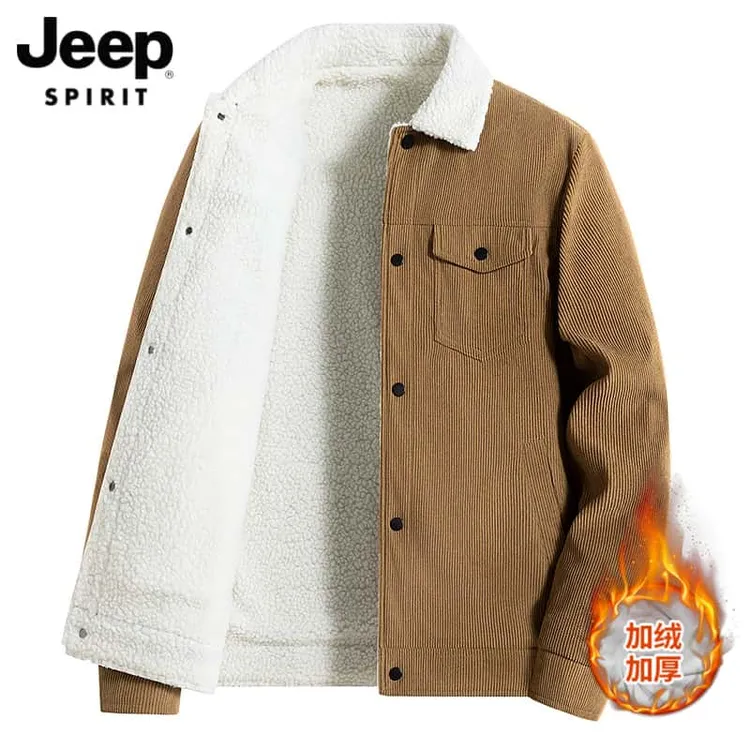 JEEPSPIRIT灯芯绒工装夹克男翻领行政春秋夹克保暖加绒外套男装