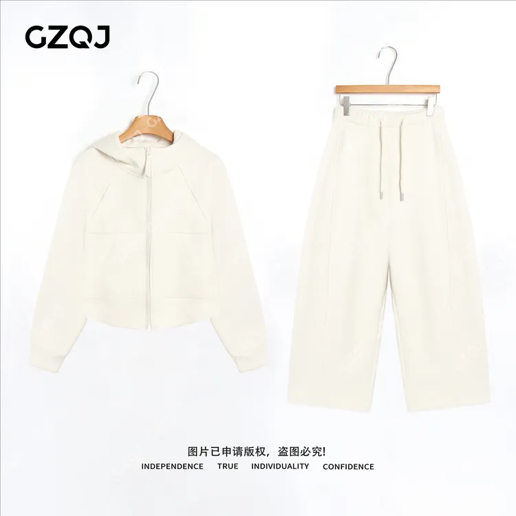 老琴私服【无拘束】羊毛加绒休闲显瘦短外套+休闲裤两件套装女 0187