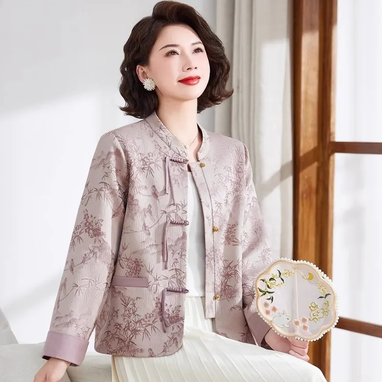 新中式妈妈外套2025秋装新款洋气高贵上衣50岁中老年女春秋夹克衫