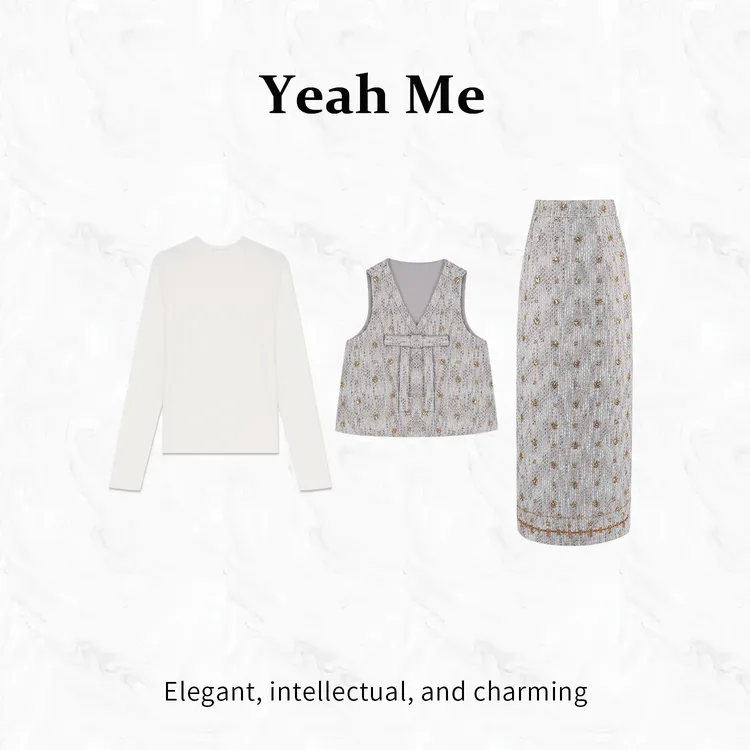 Yeah Me/也觅【冰岛星晴】秋季新款法式高级感绣花半身裙百搭套装女