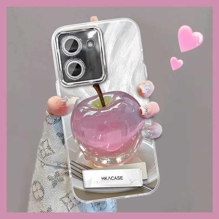 适用于vivoy78精孔羽纱晶莹粉苹果网红个性创意支架全包手机壳女