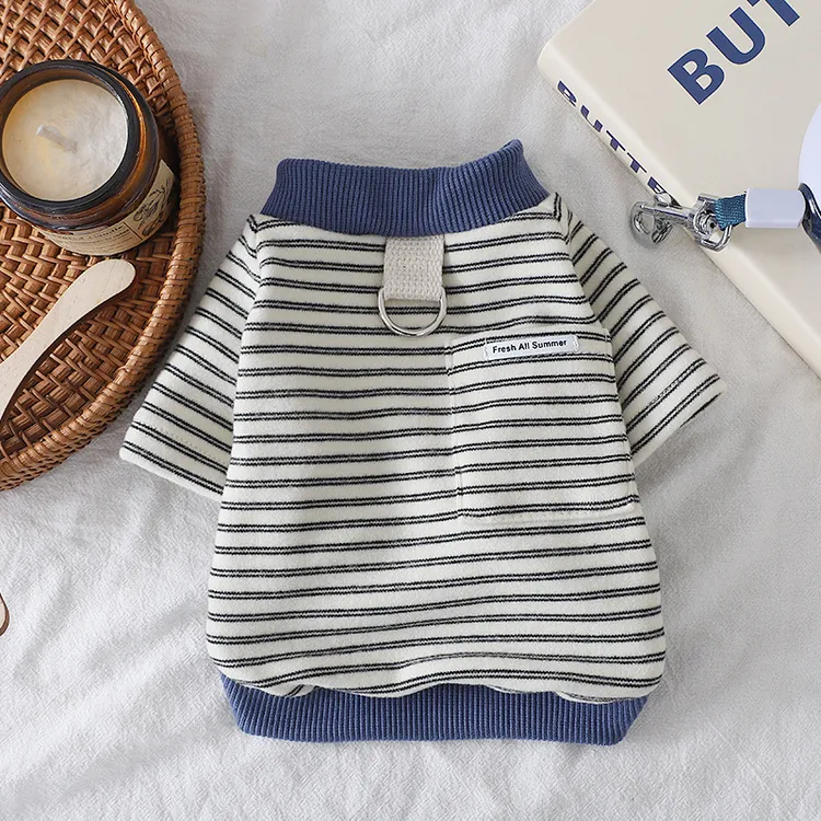 狗狗卫衣秋冬季保暖条纹衫两脚衣小型犬外出带牵引扣狗狗猫咪衣服