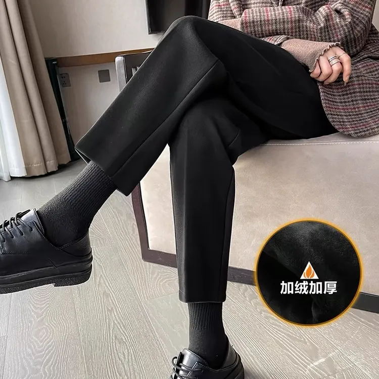 小个子150cm加绒八分毛呢裤女显瘦裤新款潮牌女装八分裤子