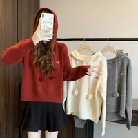 2025秋冬新款胖mm大码女连帽刺绣软糯保暖针织上衣毛衣71835