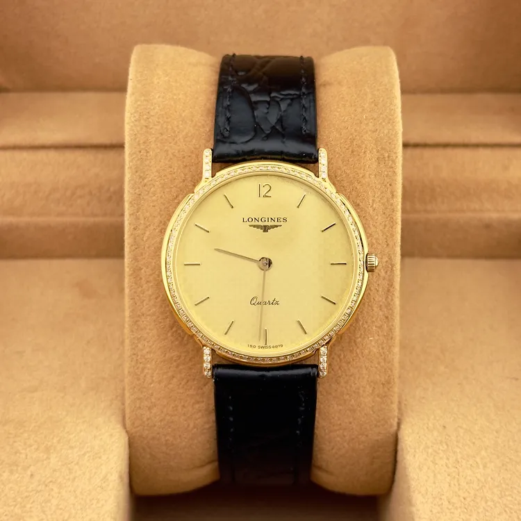 95新 Longines/浪琴 浪琴气质优雅百搭金色镶钻薄款大盘女表名表